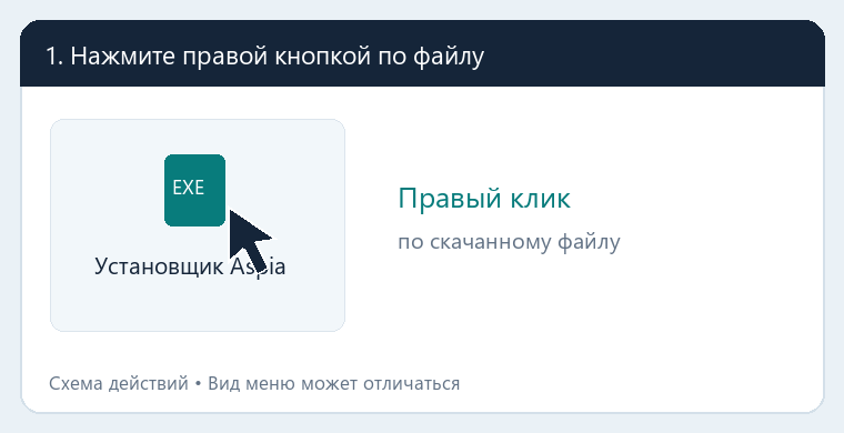 Правый клик по установщику Aspia → Запуск от имени администратора → Да в окне разрешения Windows